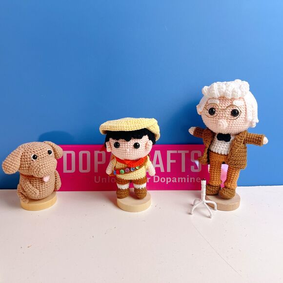 Up Movie Crochet Doll Set | Handmade Amigurumi Carl, Russell & Dug Plush - Picture 8 of 11